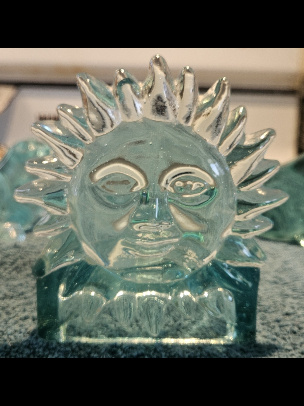 Aqua Glass Sun Candle Holder - Decorative Home Accent